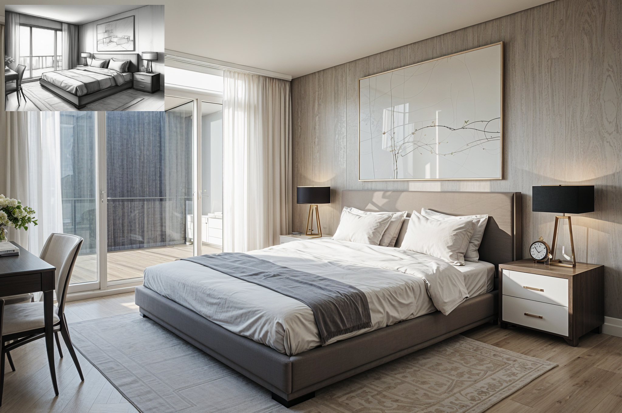 A modern bedroom, daylight