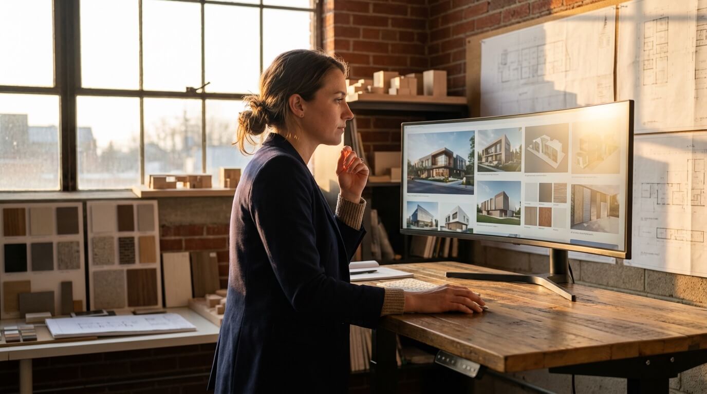 Architect reviewing AI-generated design options