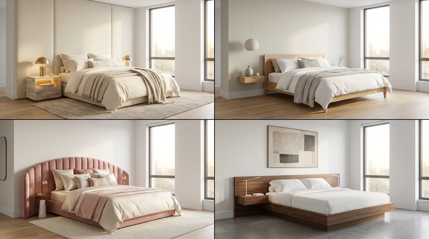 Grid showing same master bedroom in four different styles