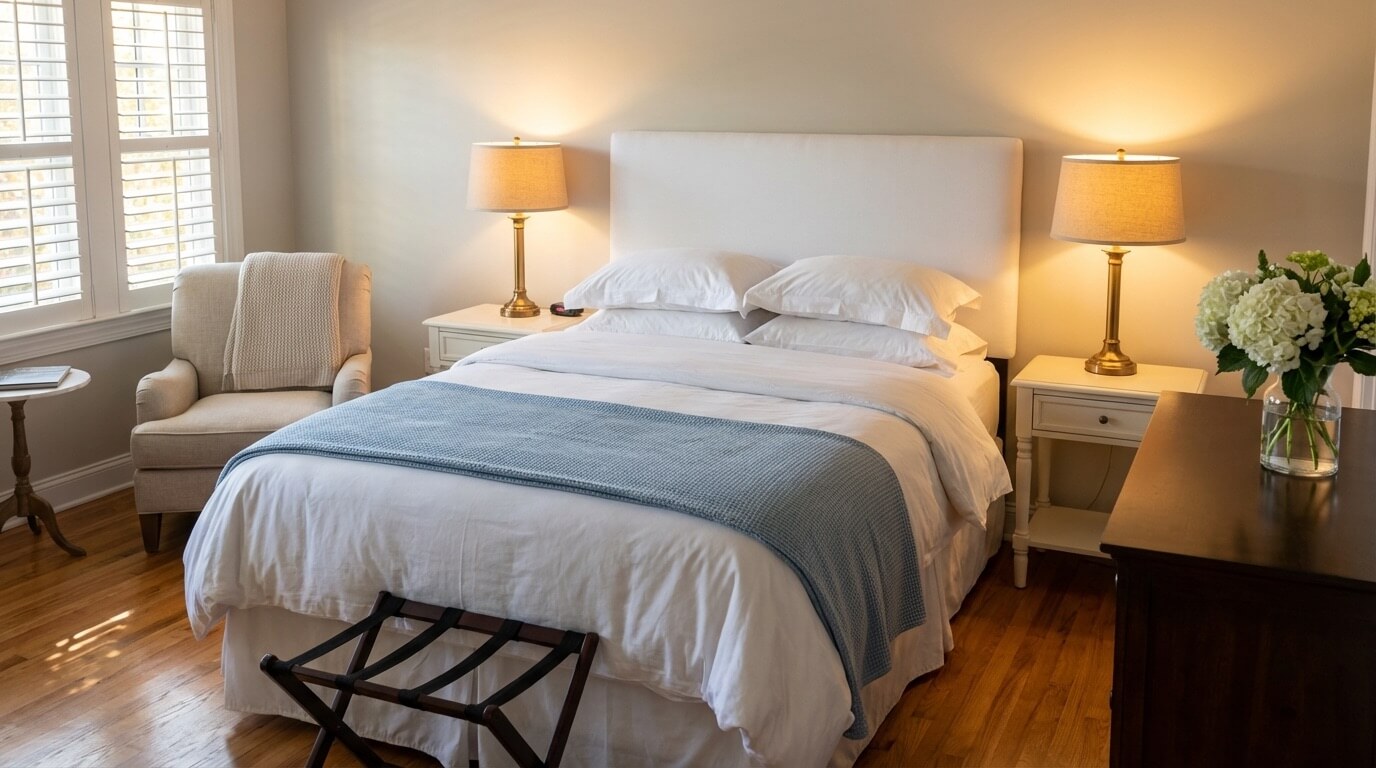 Welcoming guest bedroom with hotel-quality styling