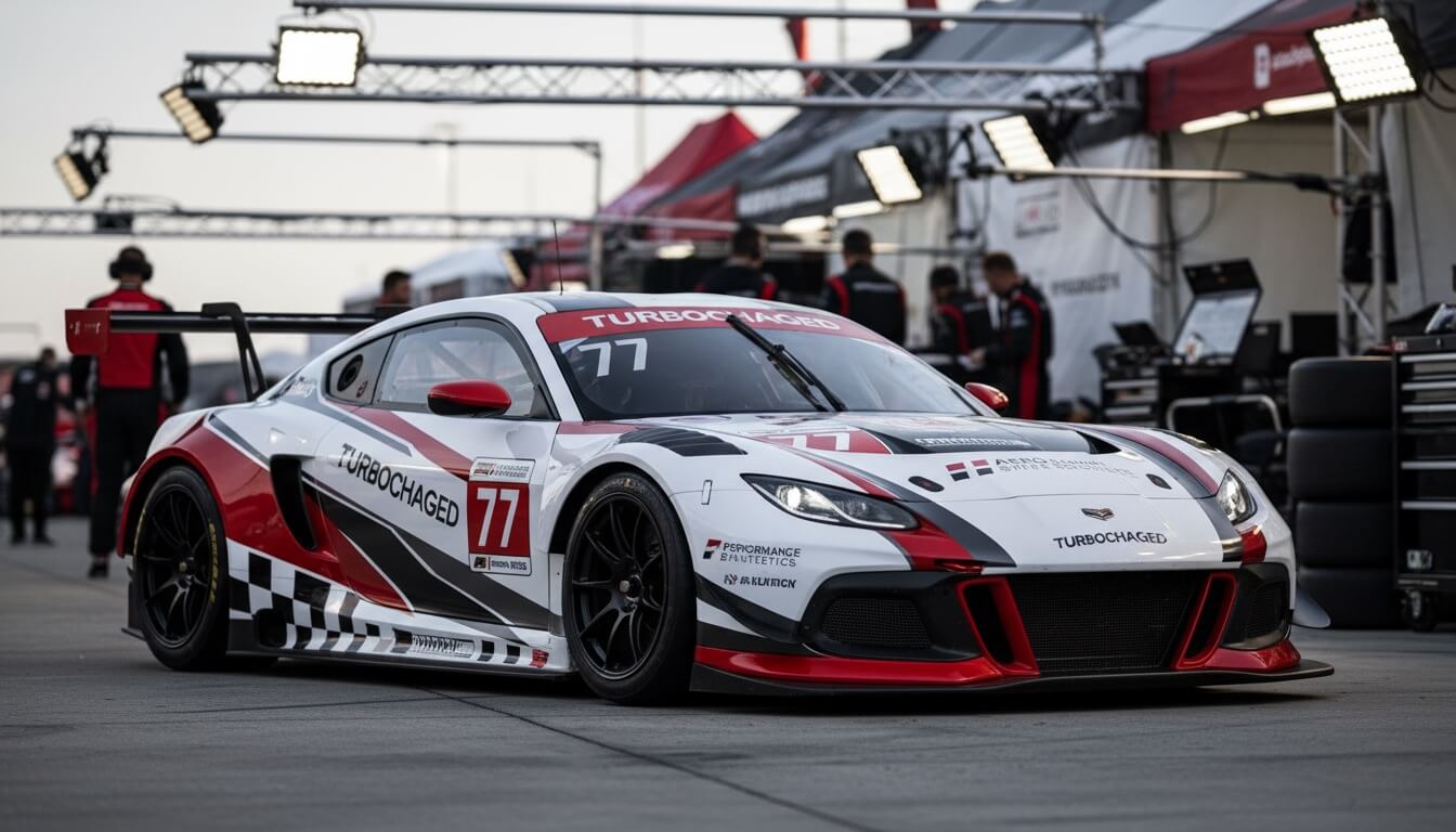 Track-focused sports car with racing livery wrap design