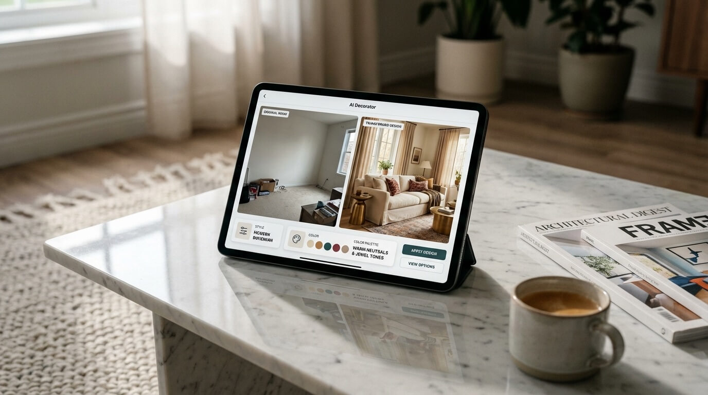 AI decorator interface showing personalized room recommendations
