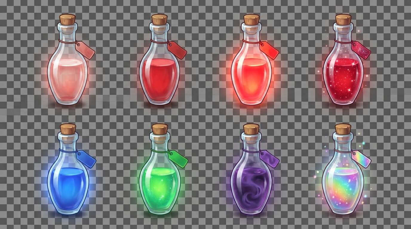 Potion variations showing different magical effects and colors