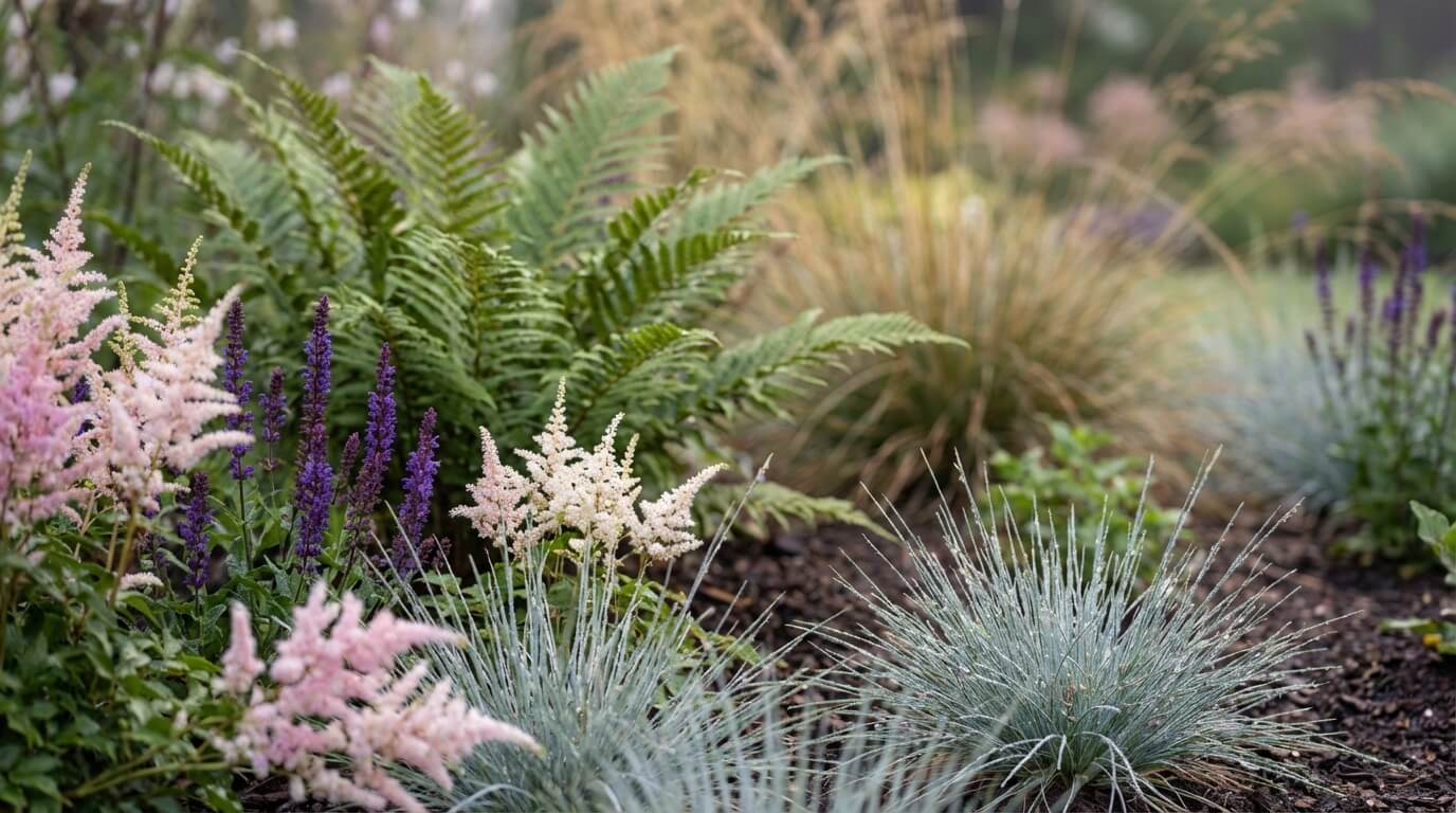Close-up of naturalistic planting showing texture and layering