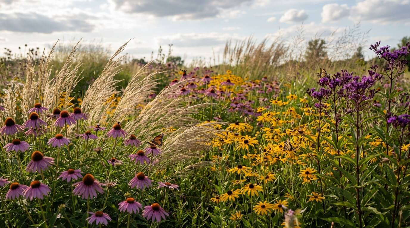 Wildflower meadow showing natural drifts and color sweeps