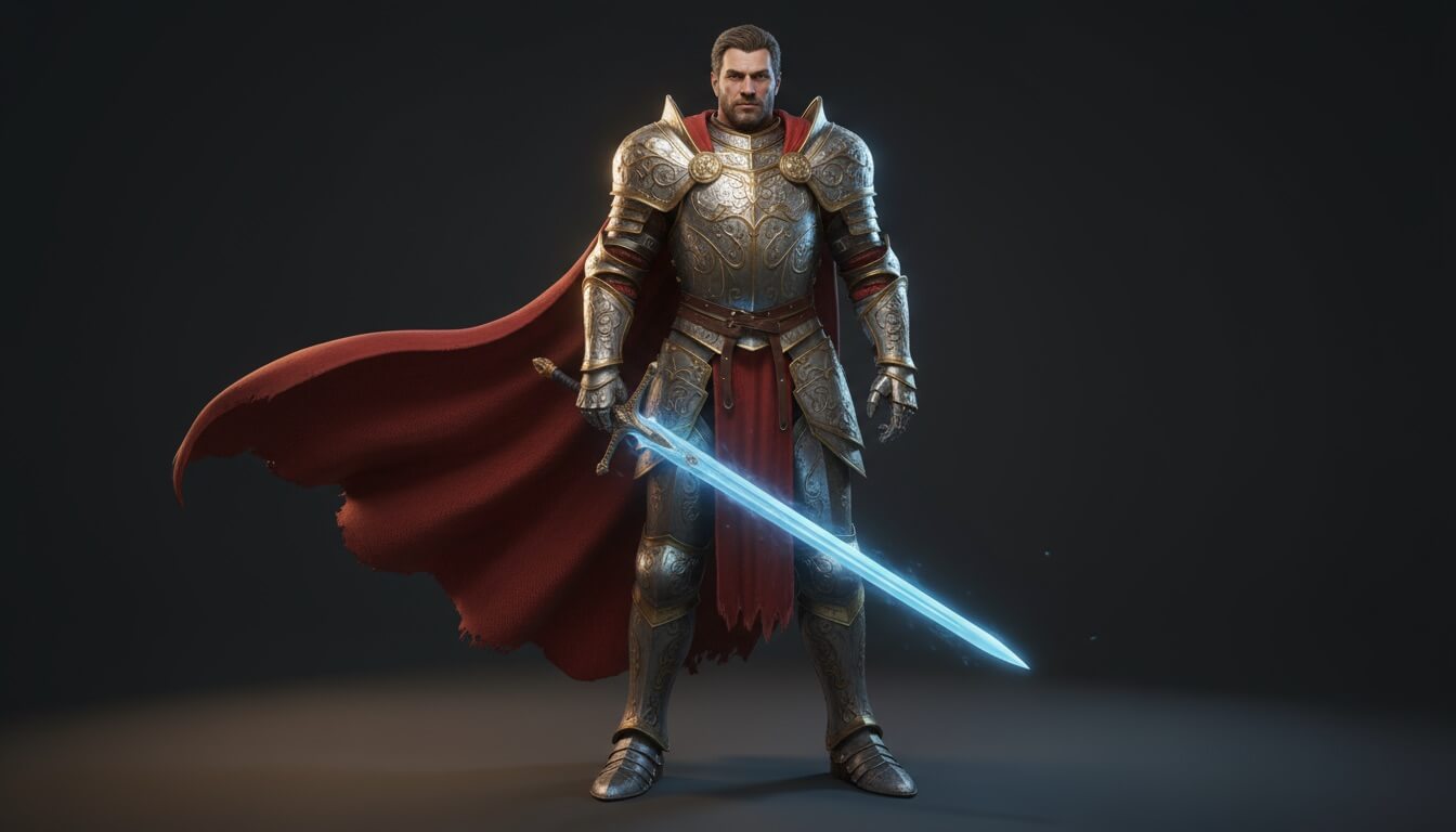 Fantasy warrior character with glowing sword