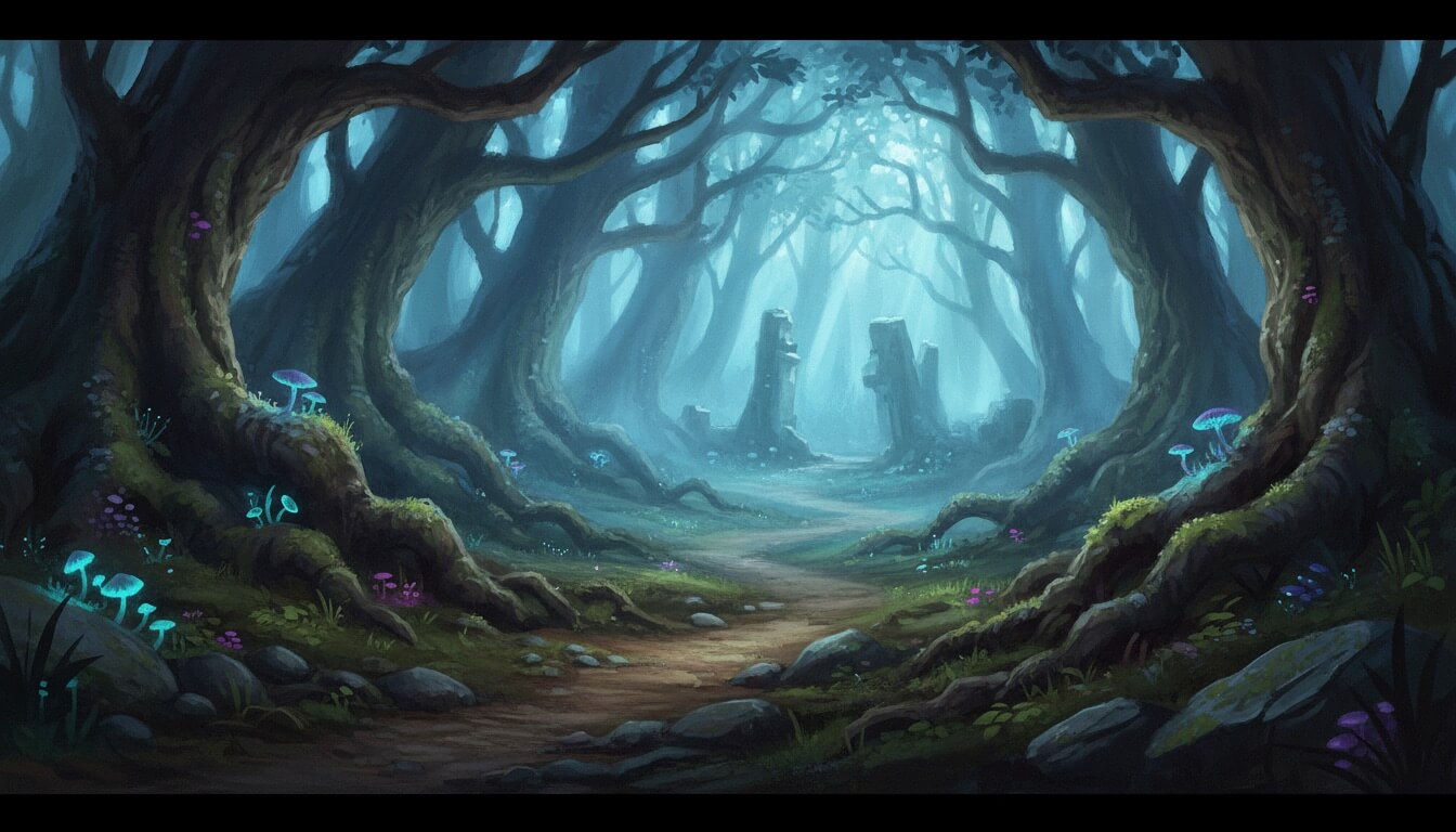 Fantasy forest environment with magical lighting