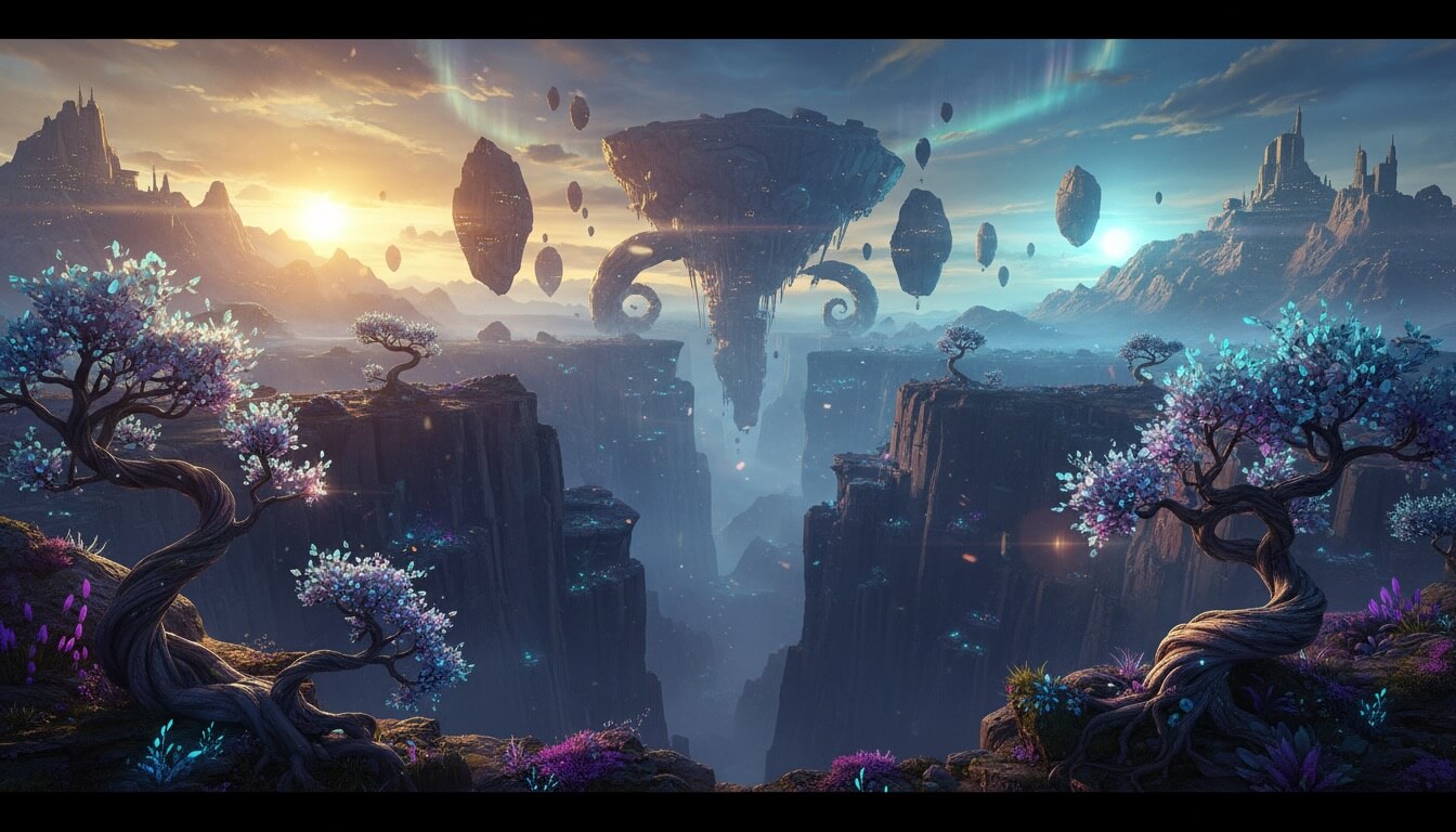 Alien planet landscape with exotic formations