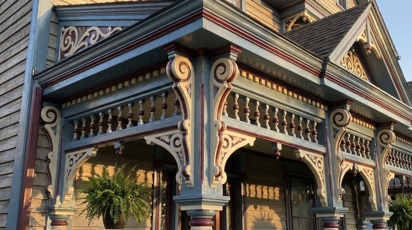 Restored Victorian home with intricate trim painting details