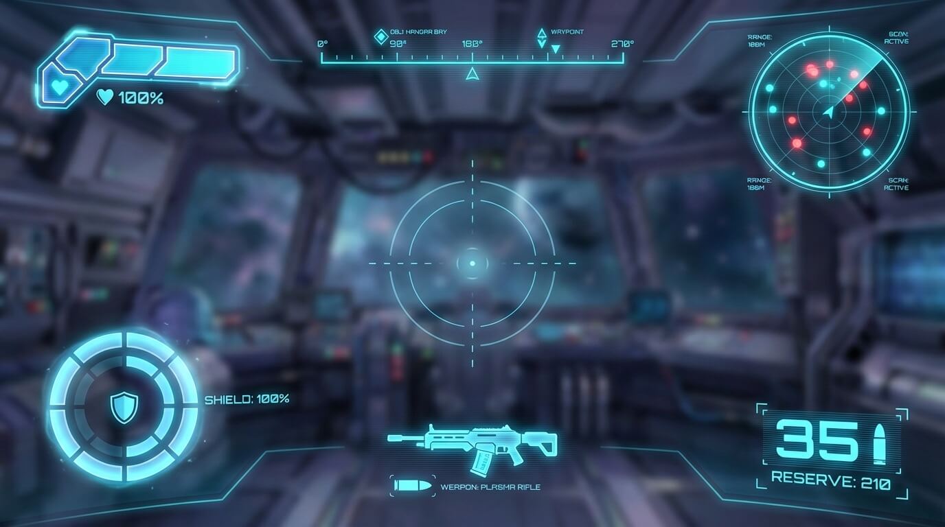 Sci-fi shooter HUD concept with health display and targeting elements