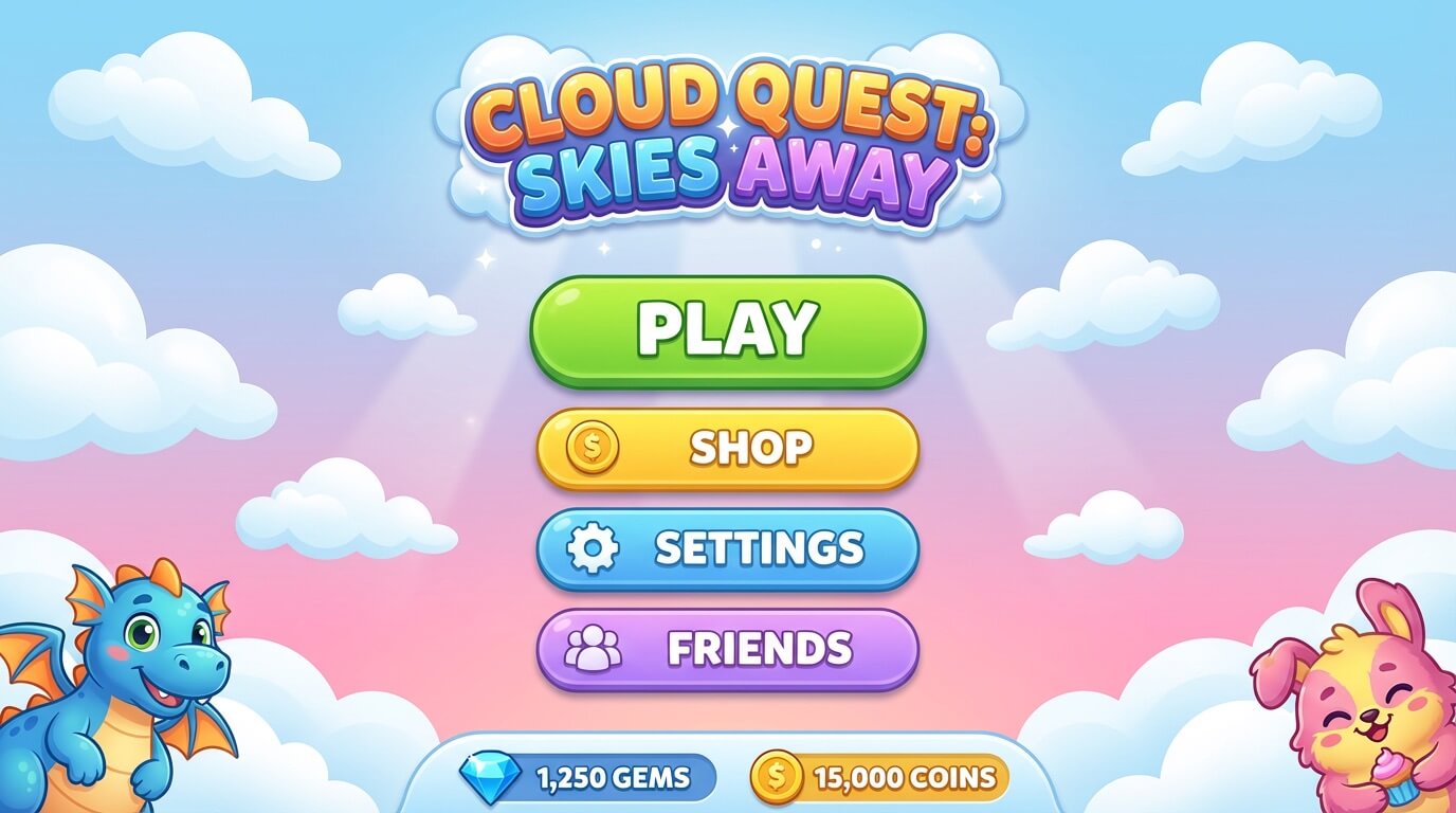 Mobile game menu design with casual colorful style