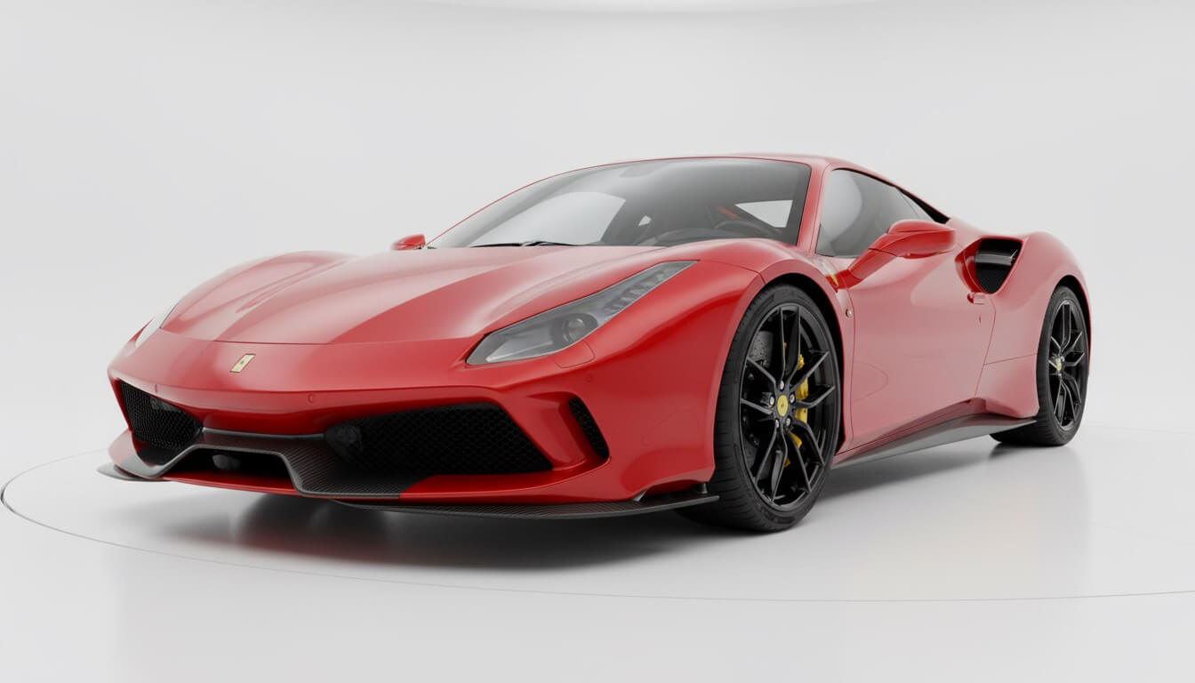 High-end sports car in pristine white studio environment