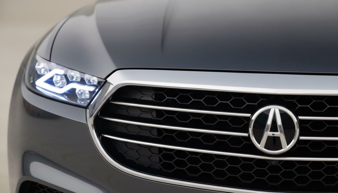 Close-up of modern LED headlight and front grille design