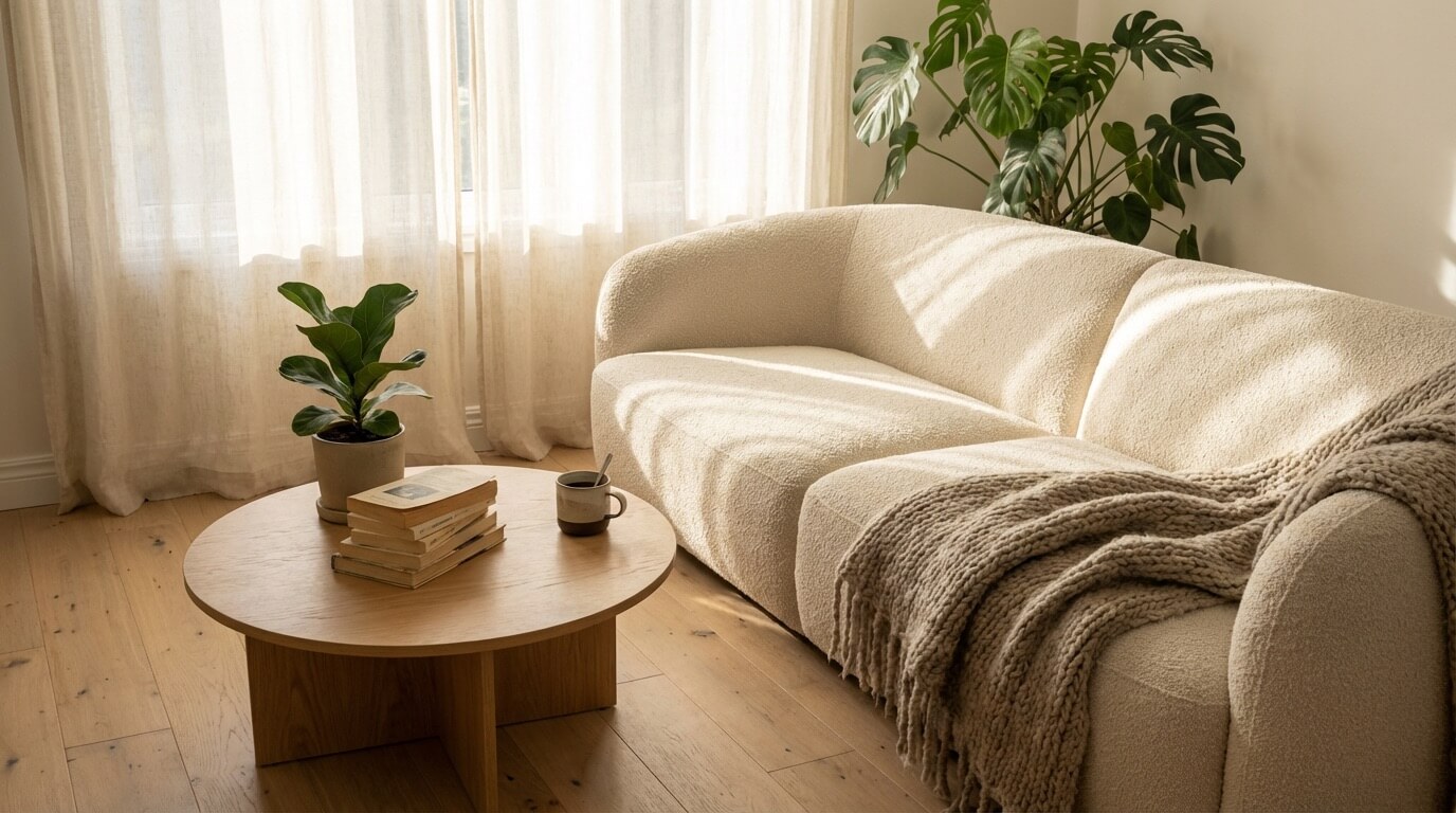 Midimalist living room with Sunday morning atmosphere