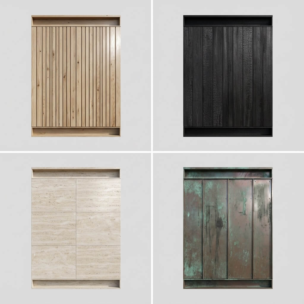 Material exploration showing same architectural detail in different finishes