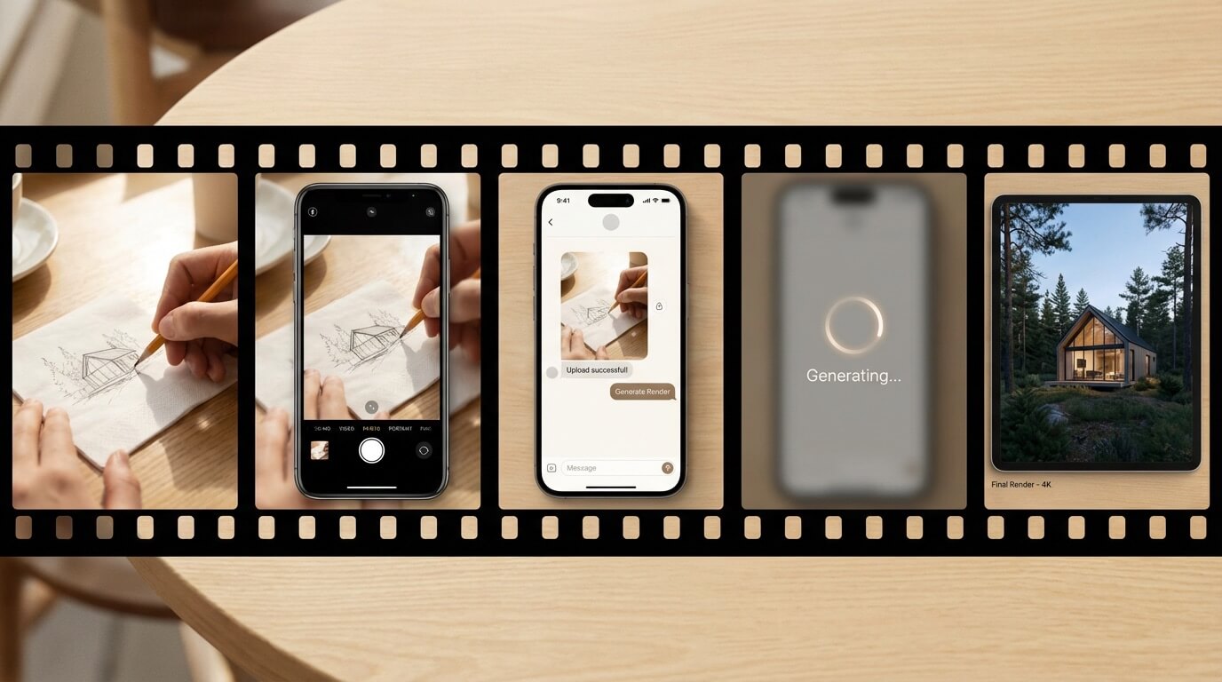 The complete sketch-to-render workflow in visual steps