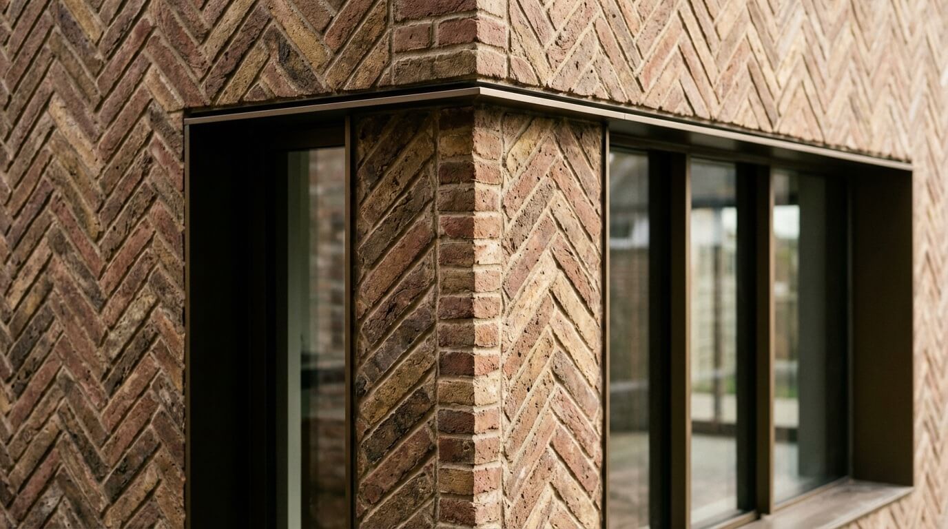 Detail of pattern transition - brick meeting large window with clean detailing