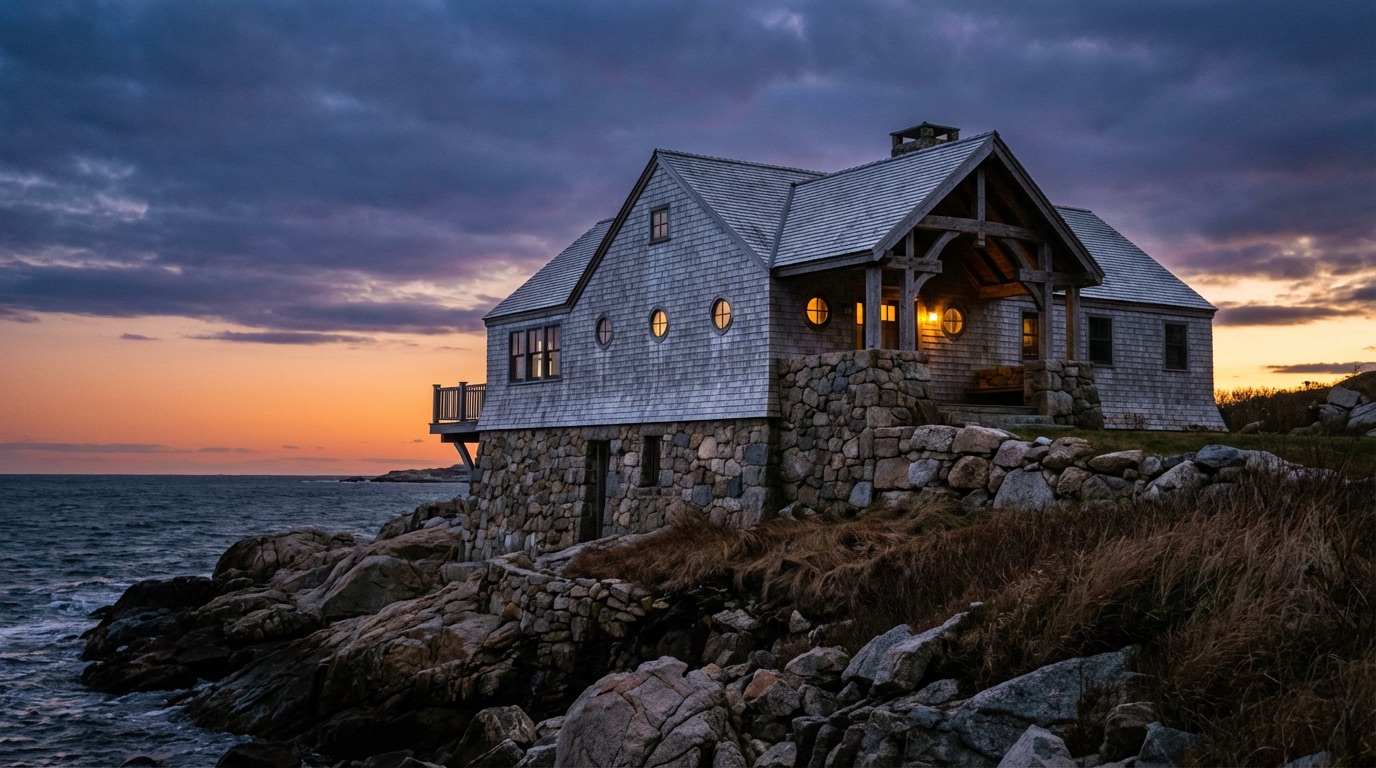 Coastal home with protective architecture and strategic windows