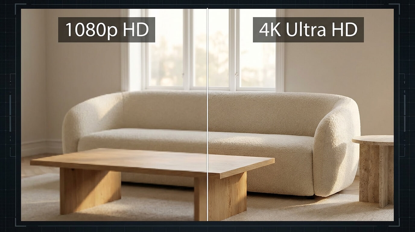 Comparison showing HD versus 4K resolution in architectural animation