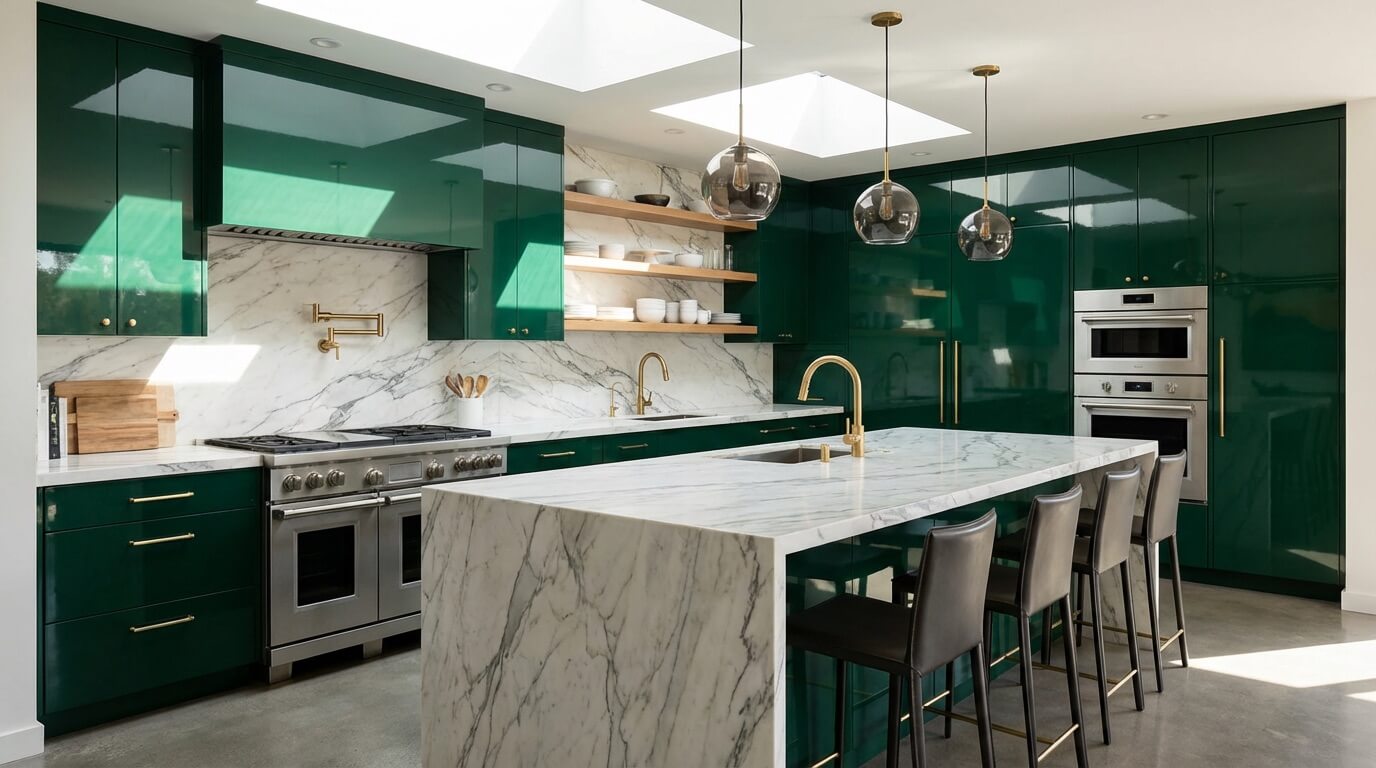 Modern kitchen with detailed cabinetry and appliances