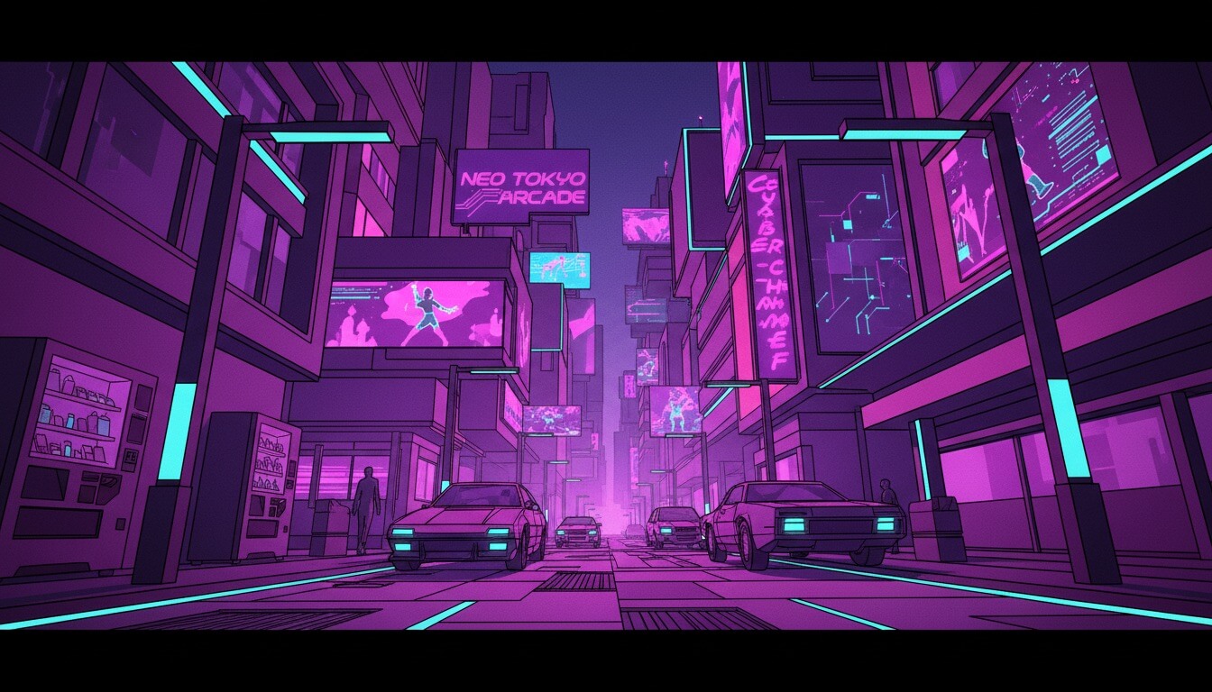 Game environment in cel-shaded art style